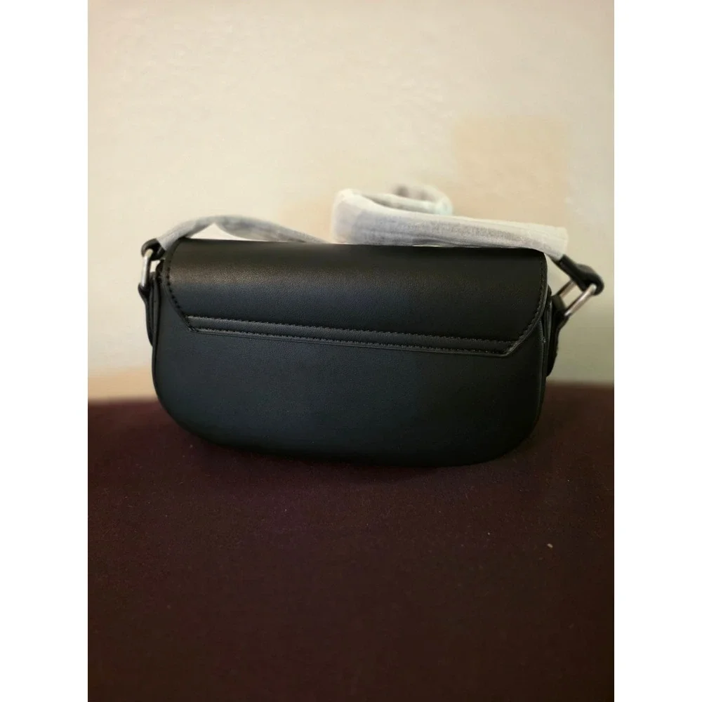 Valentino by Mario Valentino Black Faux Leather Logo Crossbody Bag